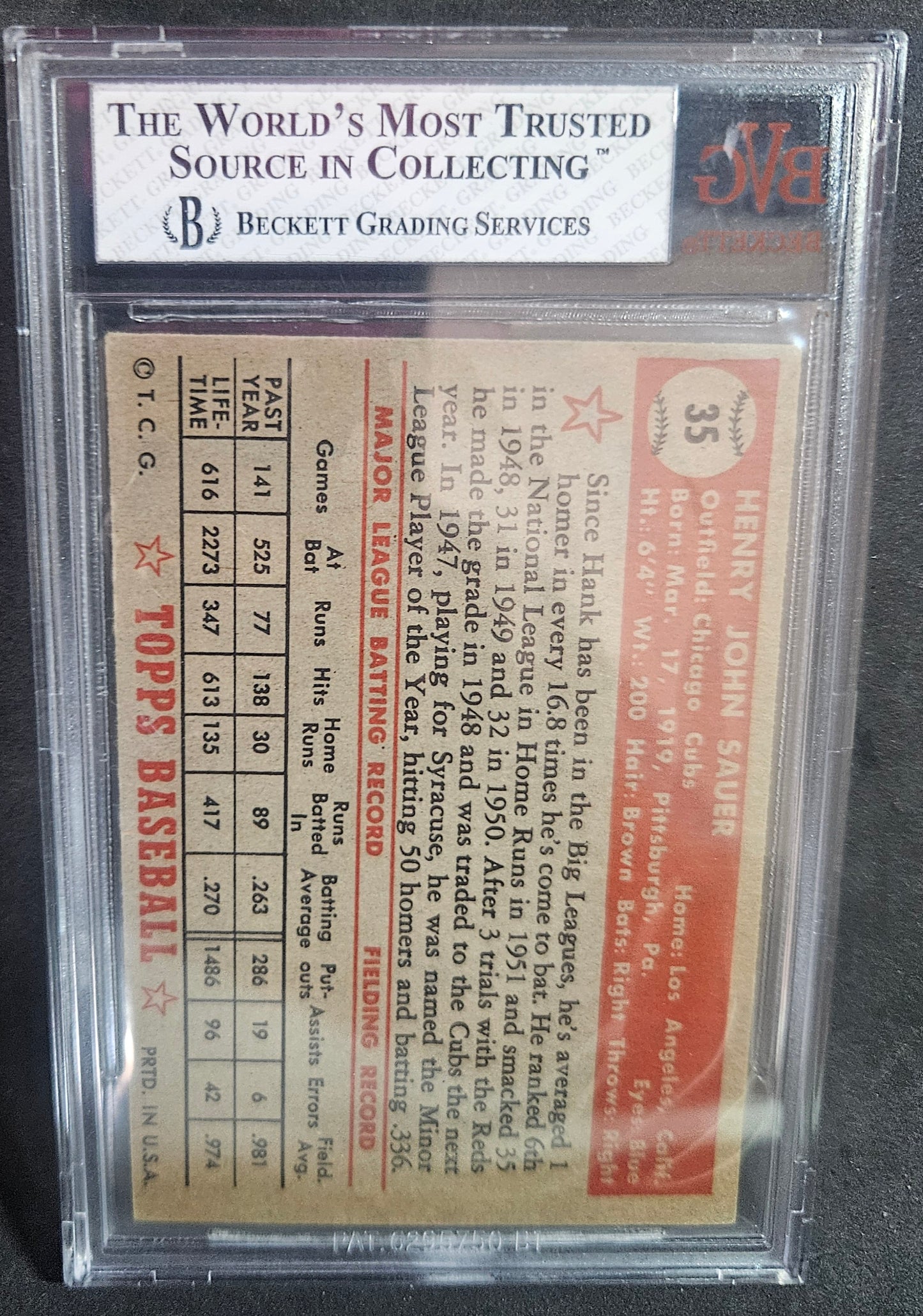 1952 Topps Hank Sauer #35 BVG 5.5