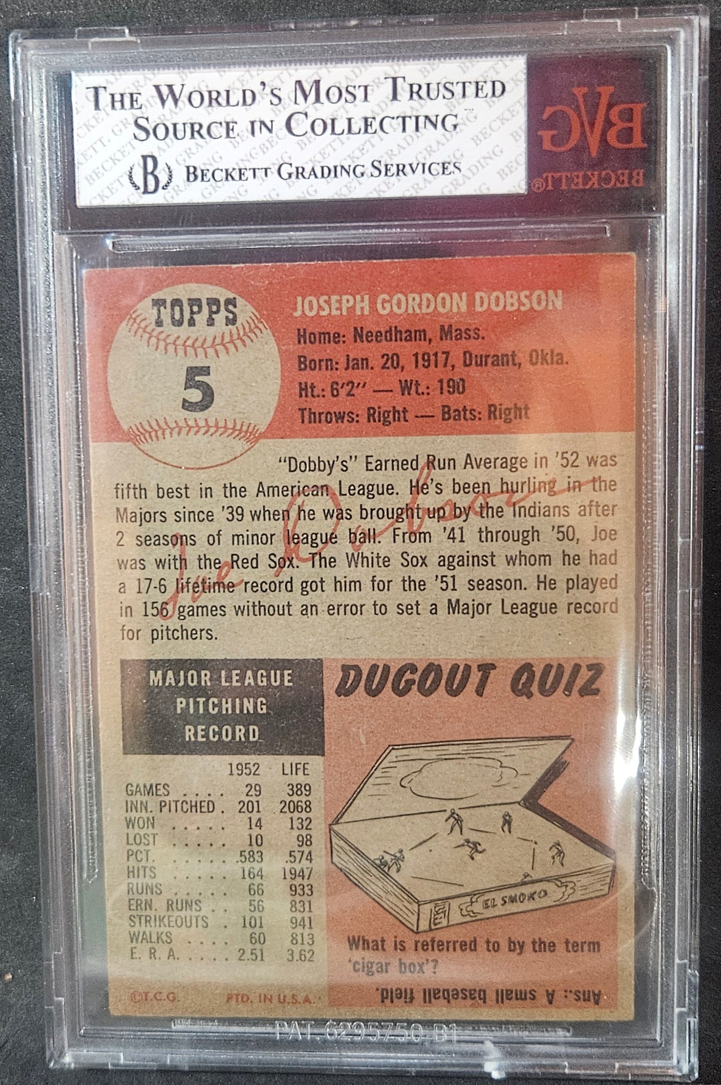 1953 Topps Joe Dobson #5 BVG 7