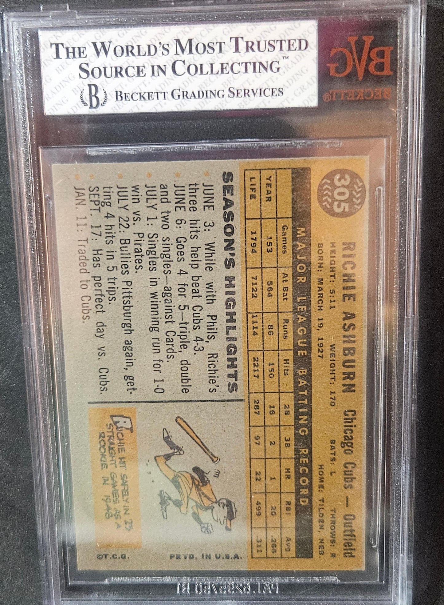 1960 Topps Richie Ashburn #305 BVG 6.5