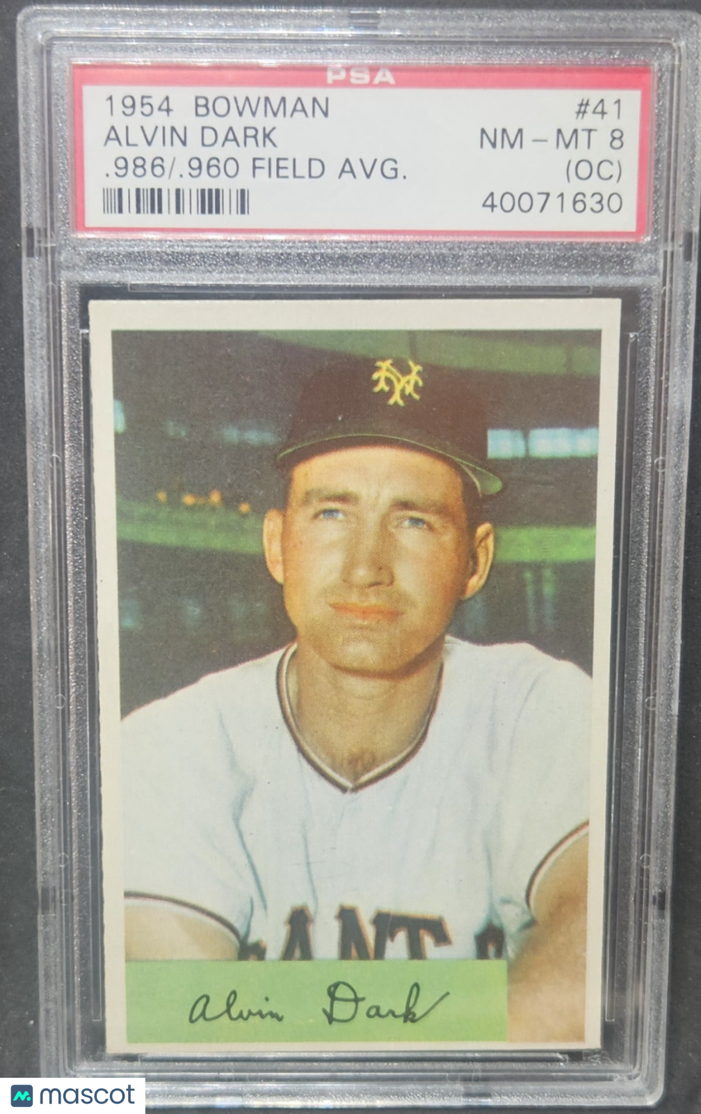 1954 Bowman Alvin Dark #41. 986. 960 Field Avg. Oc PSA 8