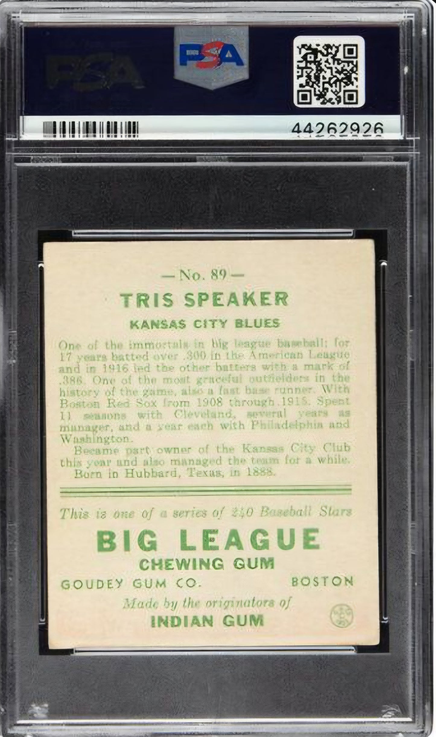 1933 Goudey Tris Speaker #89 PSA 4.5