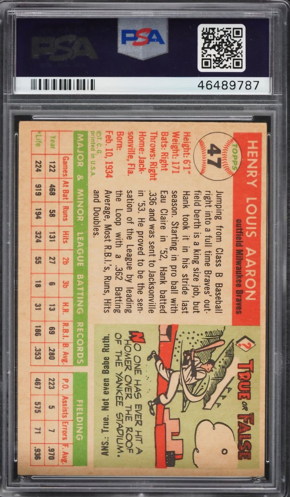 1955 Topps Hank Aaron #47 PSA 5 MBA Diamond candidate