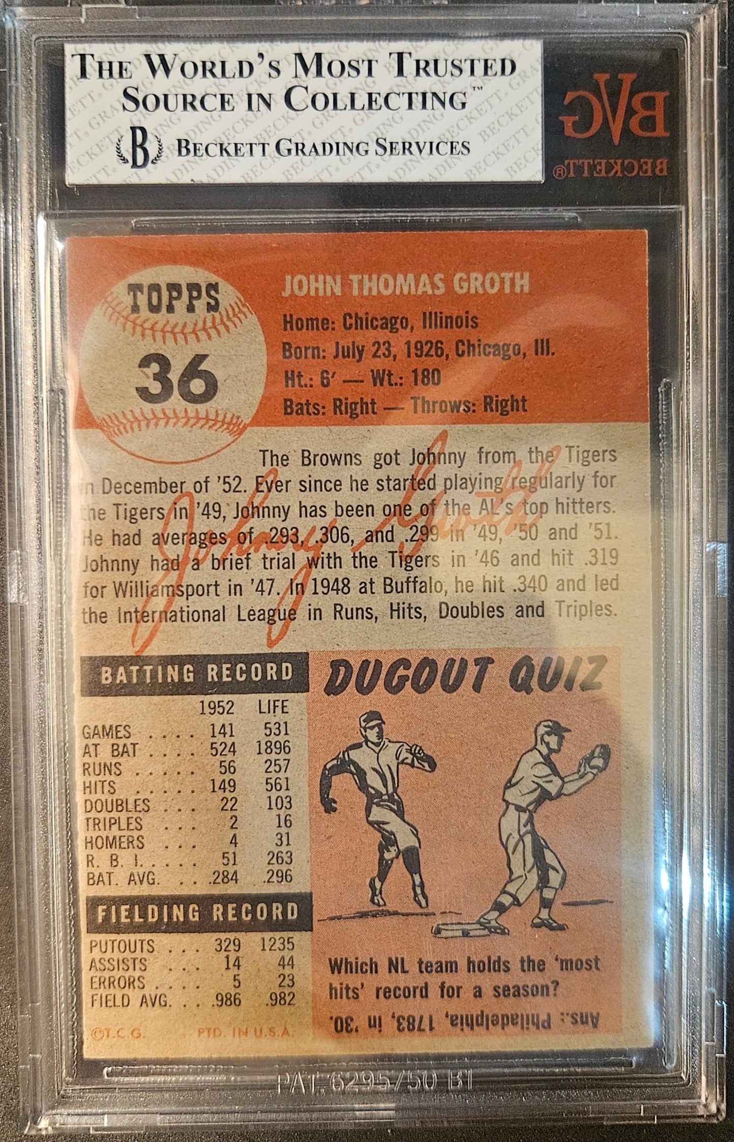 1953 Topps Johnny Groth DP #36 BVG 7.5
