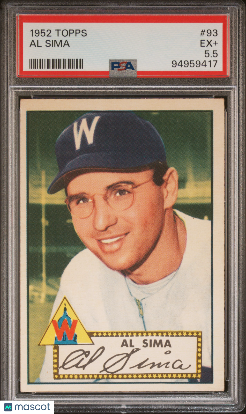 1952 Topps Al Sima #93 PSA 5.5 bright white