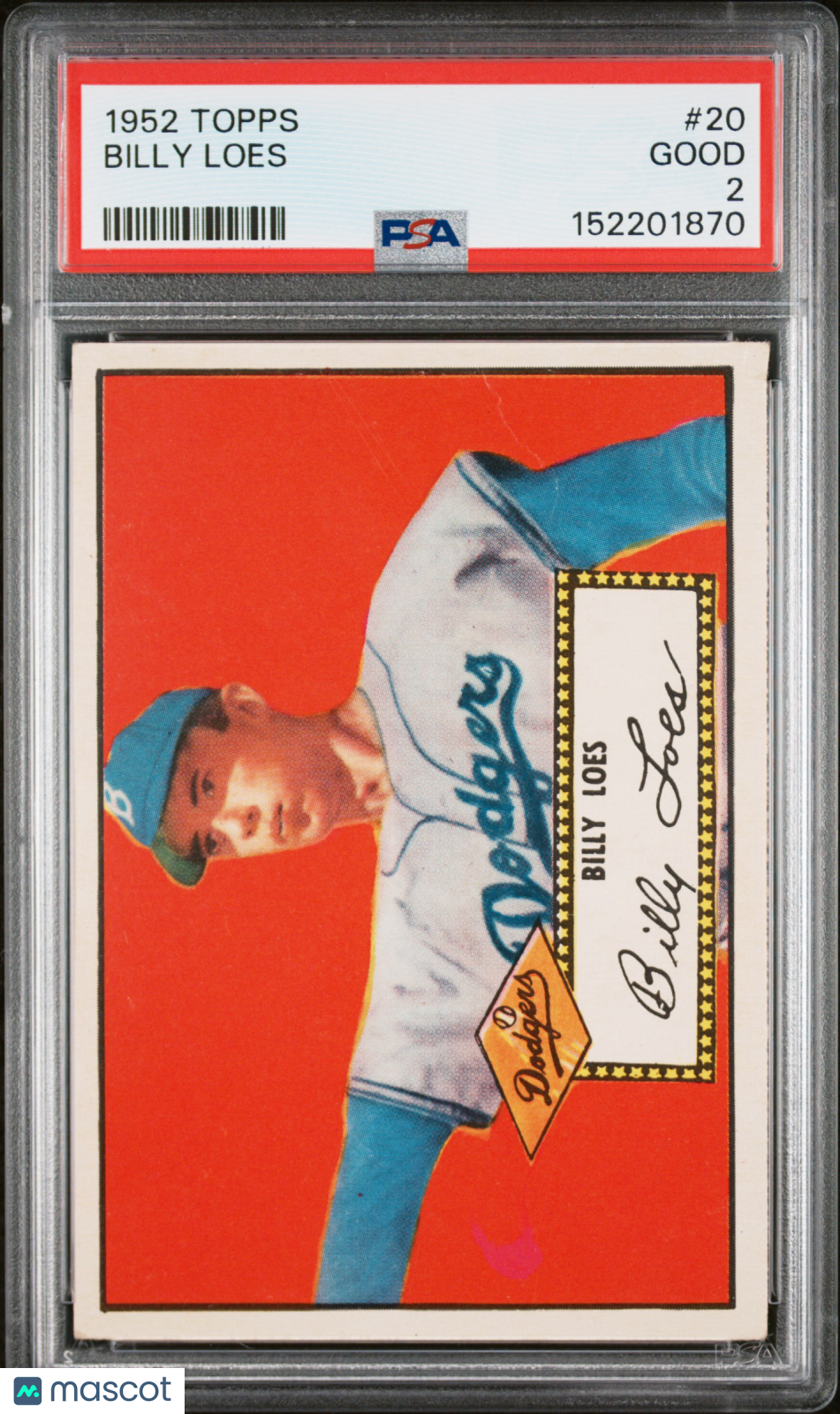 1952 Topps Billy Loes #20 PSA 2