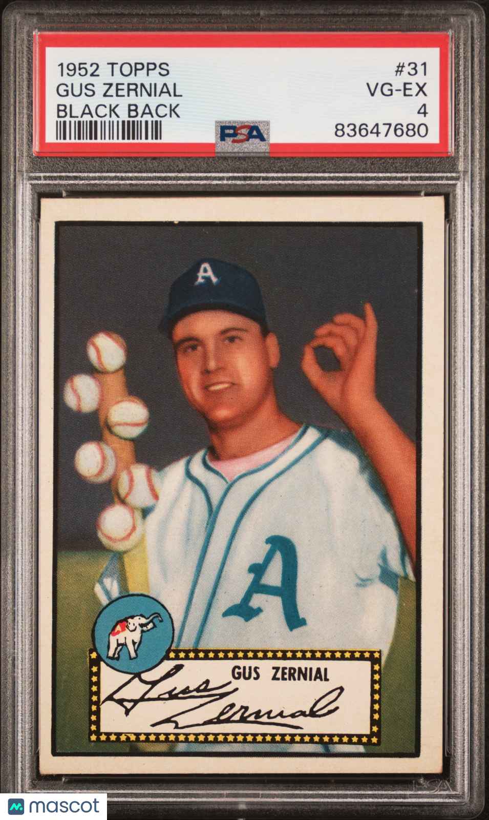 1952 Topps Gus Zernial #31 Black Back PSA 4