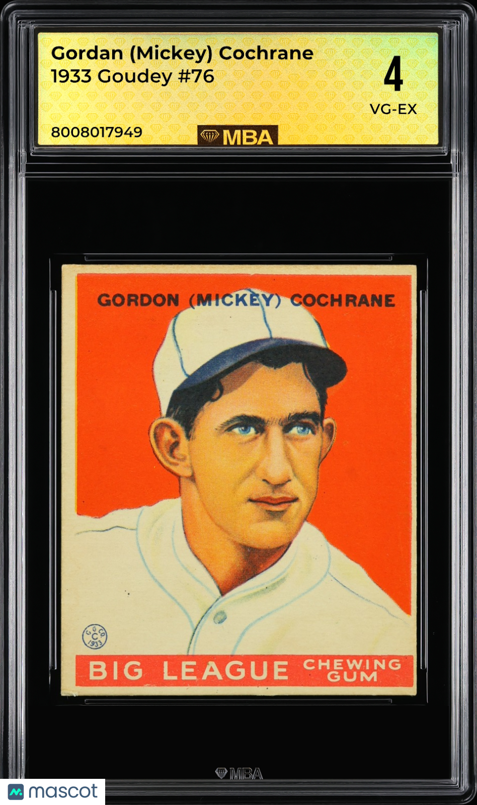1933 Goudey Gordan (Mickey) Cochrane #76 MBA 4