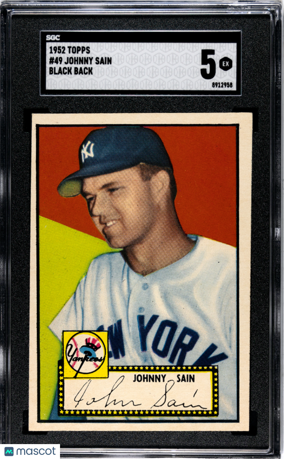 1952 Topps Johnny Sain #49 SGC 5 Tougher black back