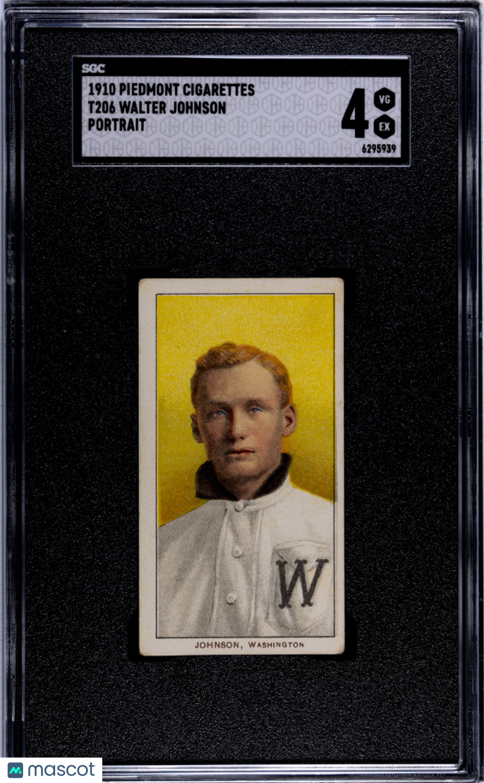 1910 Piedmont Cigarettes (T206) Walter Johnson Portrait SGC 4