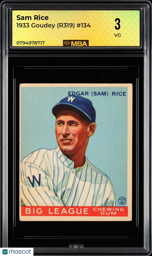 1933 Goudey (R319) Sam Rice #134 MBA 3