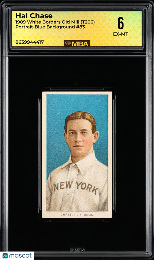 1909 White Borders Old Mill (T206) Hal Chase #83 Portrait-Blue Background MBA 6