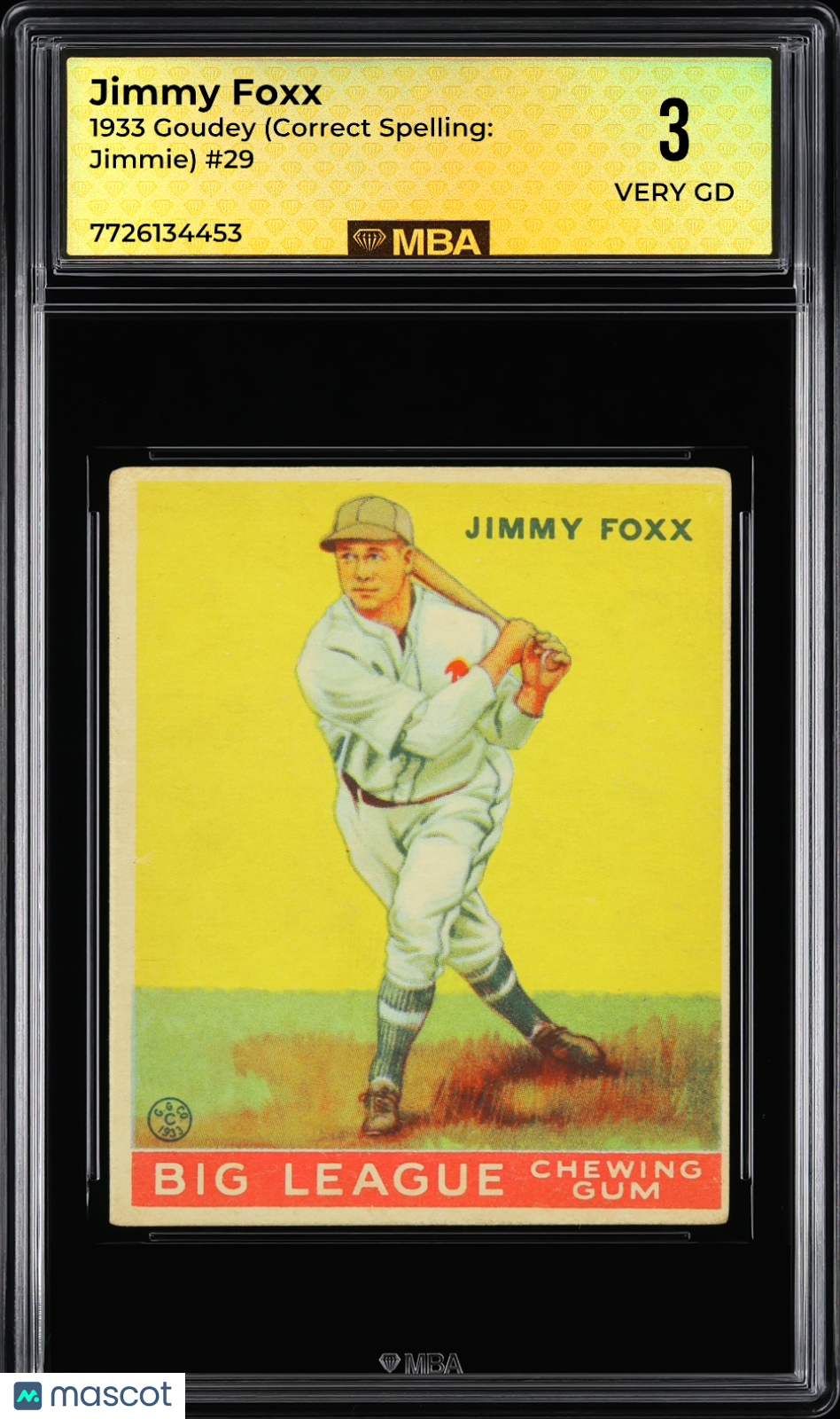 1933 Goudey Jimmy Foxx #29 MBA 3 Amazing color!