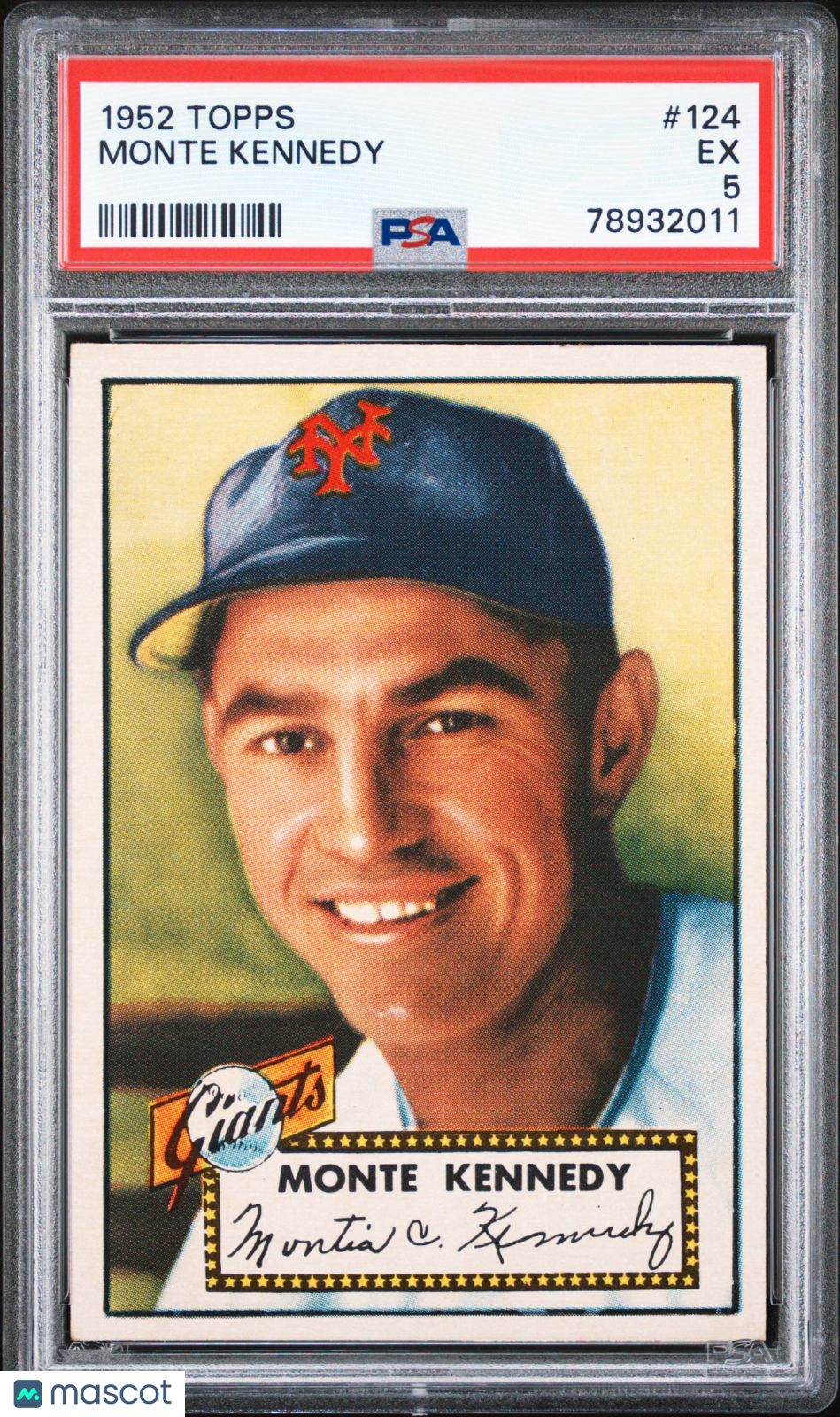 1952 Topps Monte Kennedy #124 PSA 5 gorgeous card!