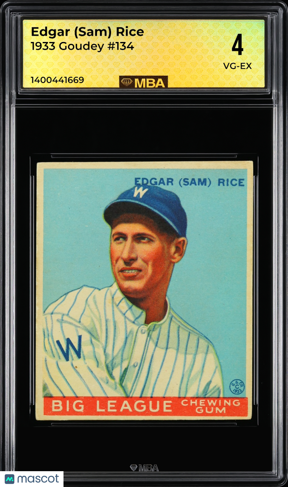 1933 Goudey Edgar (Sam) Rice #134 MBA 4