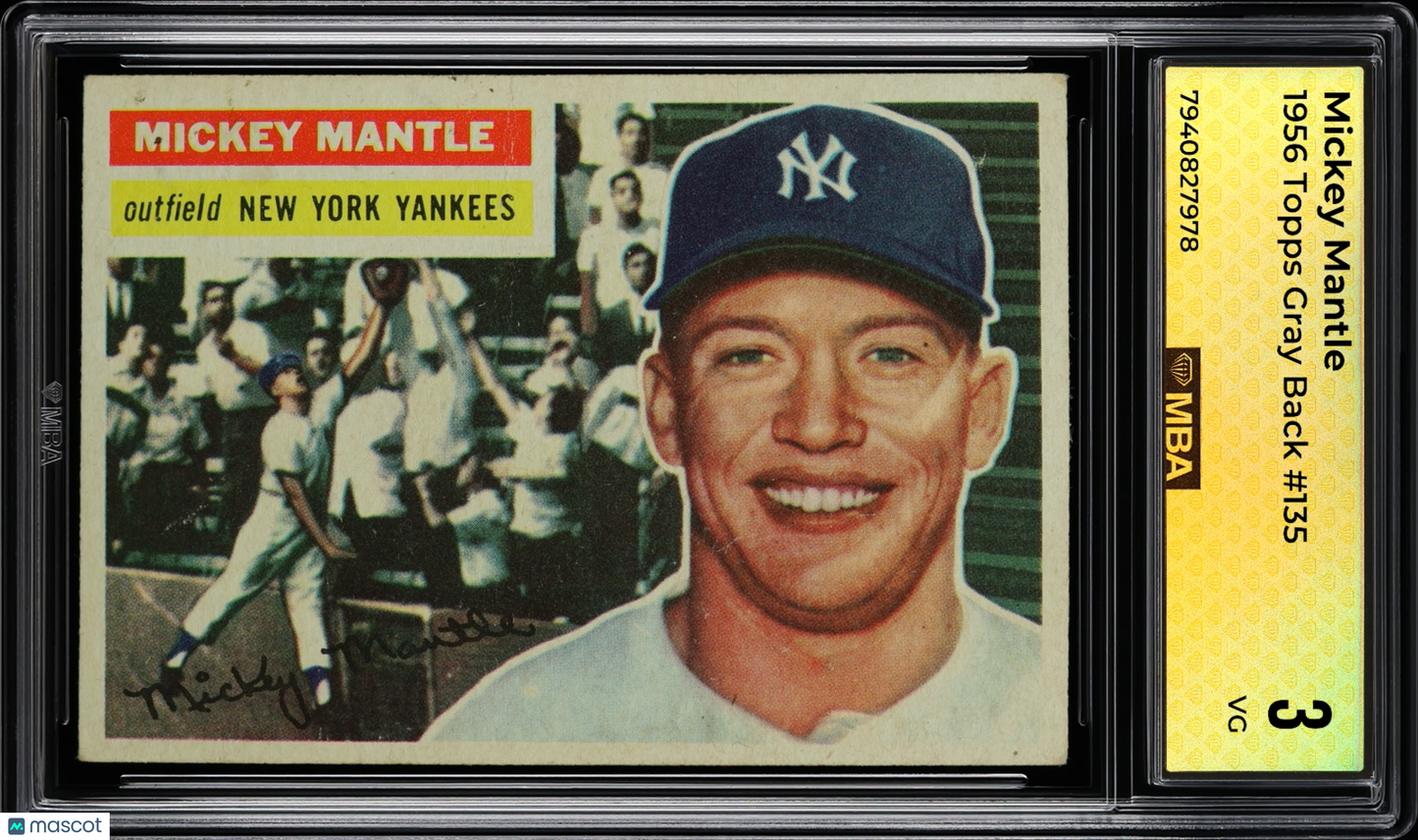 1956 Topps Mickey Mantle #135 Gray Back MBA 3