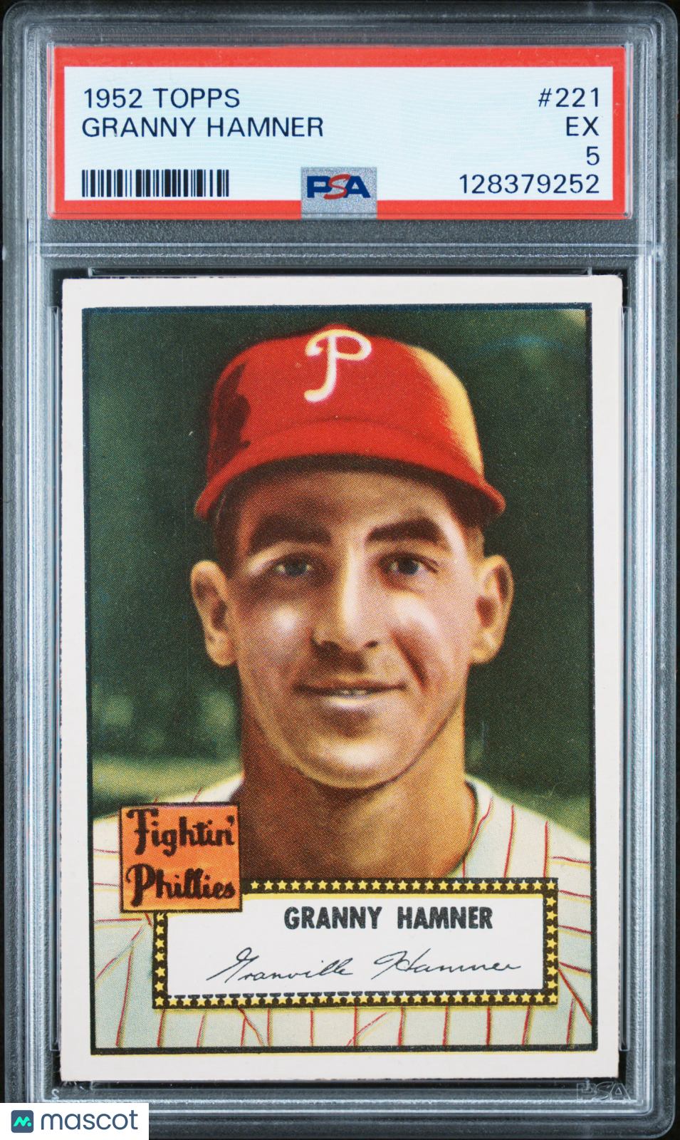 1952 Topps Granny Hamner #221 PSA 5 Bright white and beautiful!