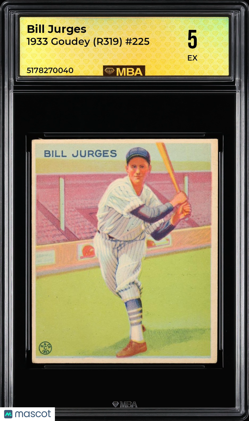 1933 Goudey (R319) Bill Jurges #225 MBA 5