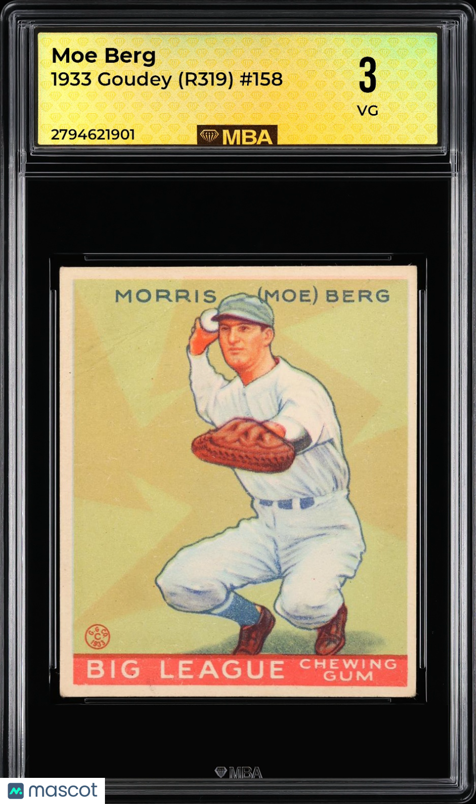 1933 Goudey (R319) Moe Berg #158 Morris (Moe) Berg MBA 3