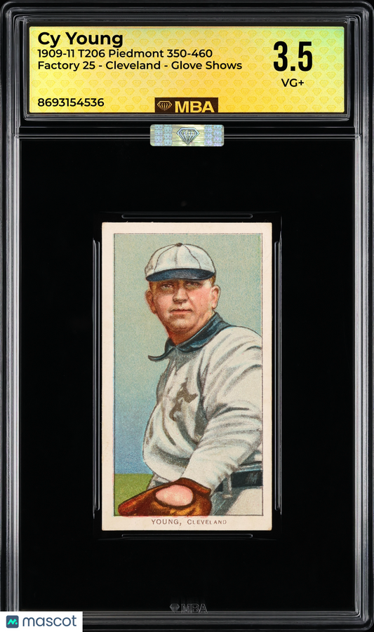 1909-11 T206 Piedmont 350-460 Factory 25 Cy Young Cleveland  Glove Shows MBA 3.5