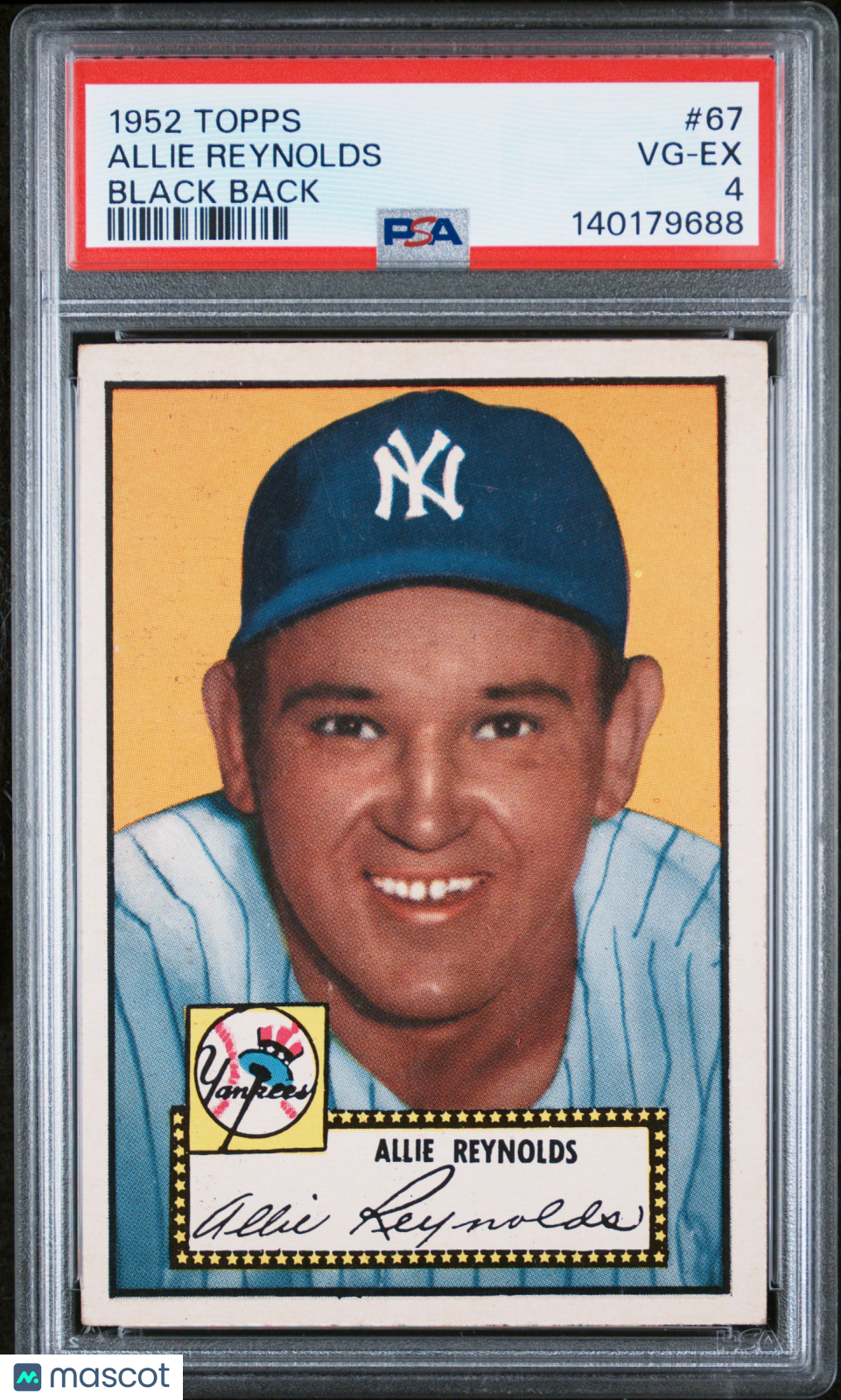 1952 Topps Allie Reynolds #67 Black Back PSA 4