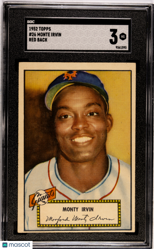 1952 Topps Monte Irvin #26 Red Back SGC 3