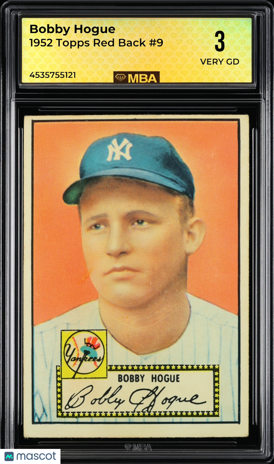 1952 Topps Bobby Hogue #9 Red Back MBA 3