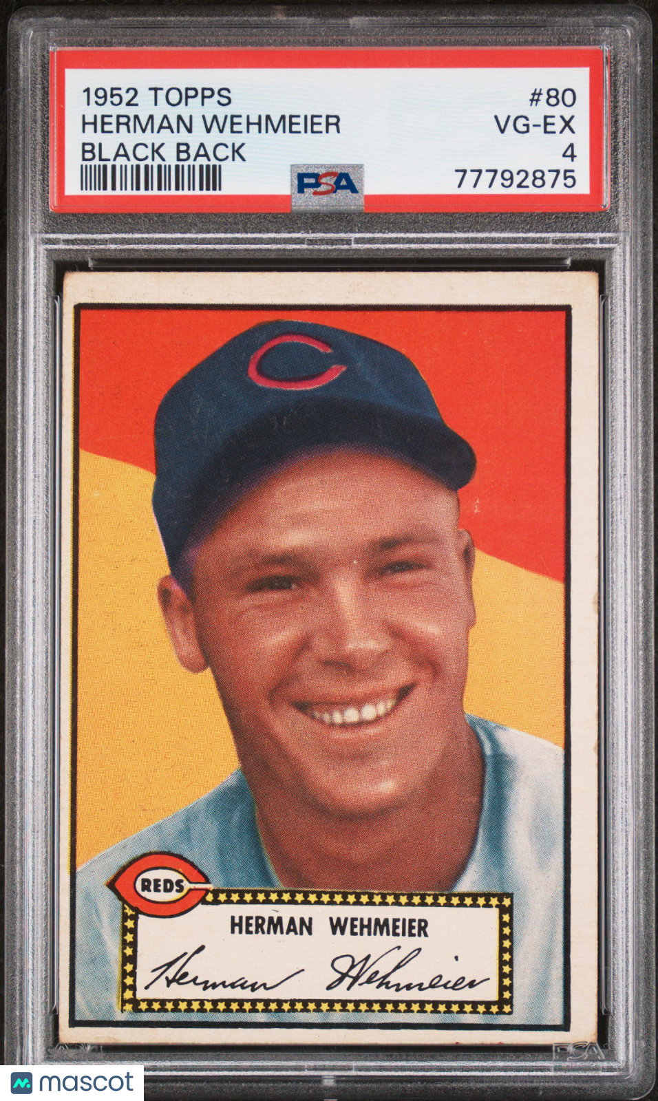 1952 Topps Herman Wehmeier #80 Black Back PSA 4