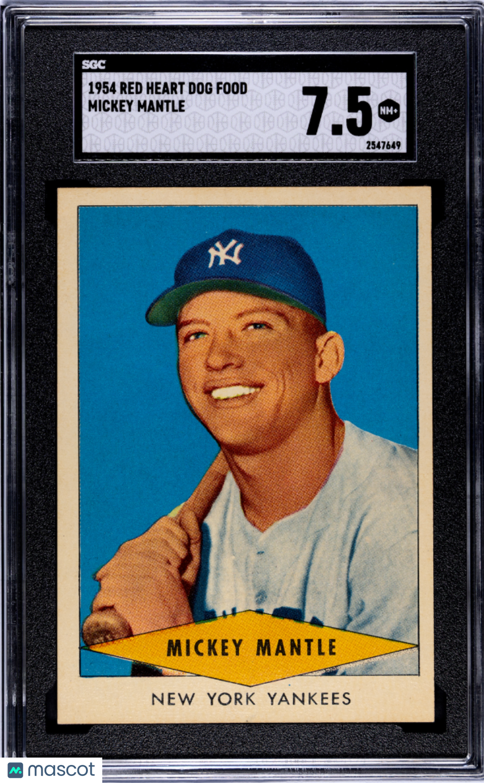 1954 Red Heart Dog Food Mickey Mantle SGC 7.5